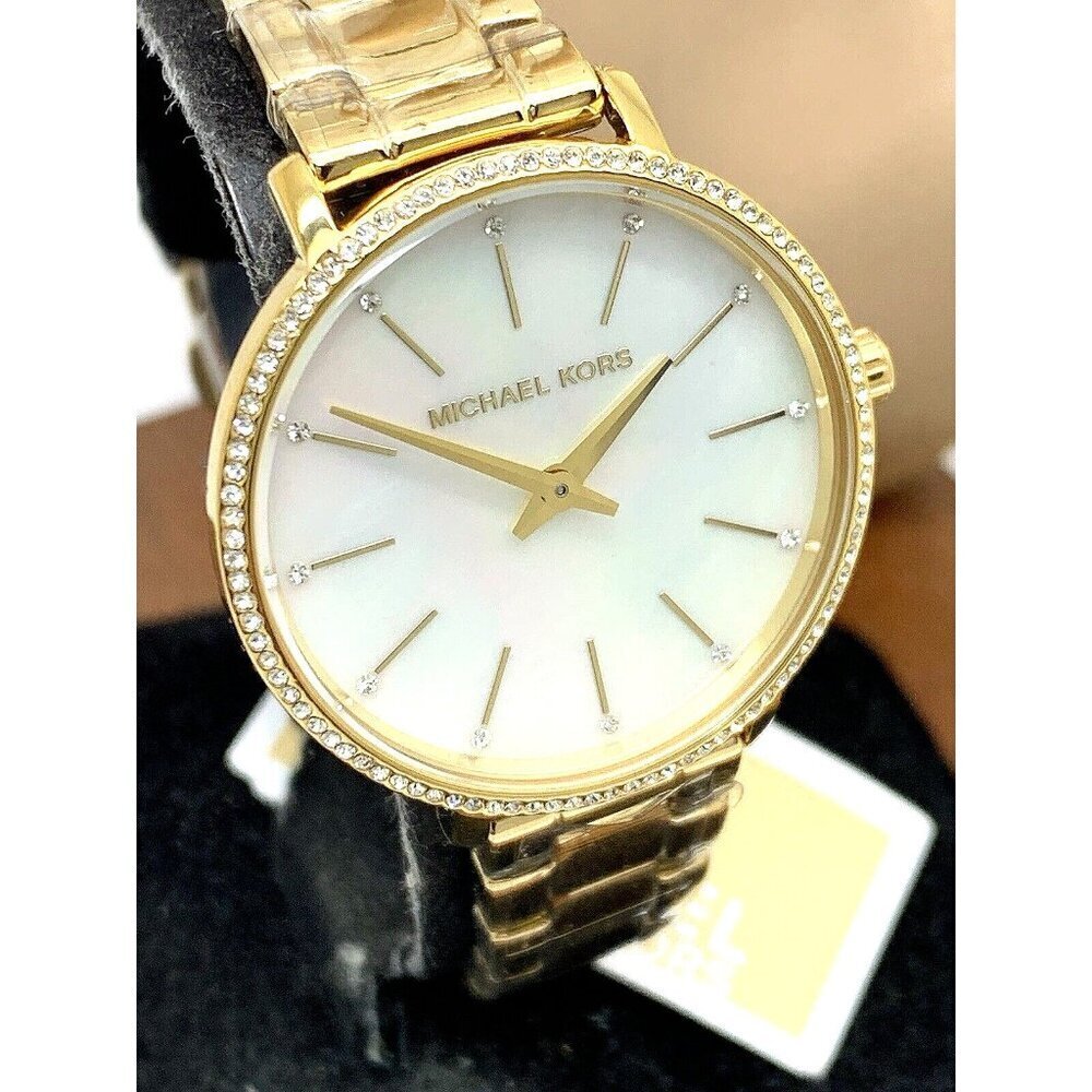 Michael Kors Women's Watch MK1065SET Quartz Mother of Pearl Dial Gold St…